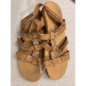 NWT Vionic Women's Amber Cork Adjustable Strappy Flat Sandals Tan Gold Size 12
